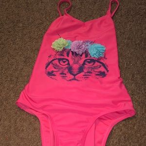 Hot pink cat bathing suit with faux flowers